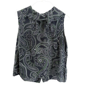 Talbots Womens XL Blk/Green Paisley Tank w/tie 100% Silk Preppy 60s/70s Vibe